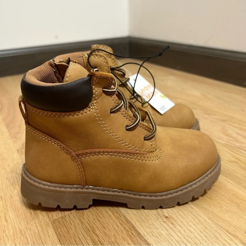 Jumping Beans Work Boots Tan NWT Sz 10 Zipper Side Boys Kids Toddler